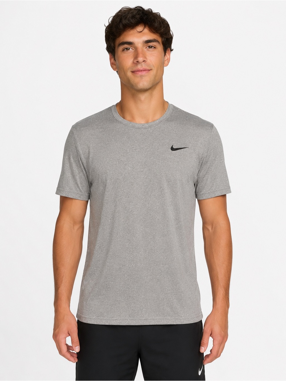 Nike Dri-Fit Heather Gray Short Sleeve Athletic Tee with Black Swoosh